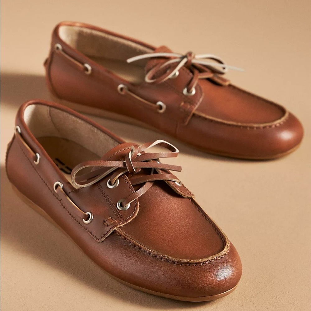 NIB Brown Leather Boat Shoes by Bibi Lou (Anthropologie) sz 37
